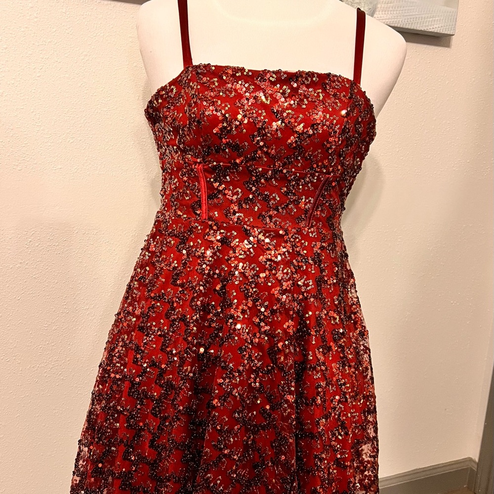 Deep Ruby Red Sequin Strap Dress
